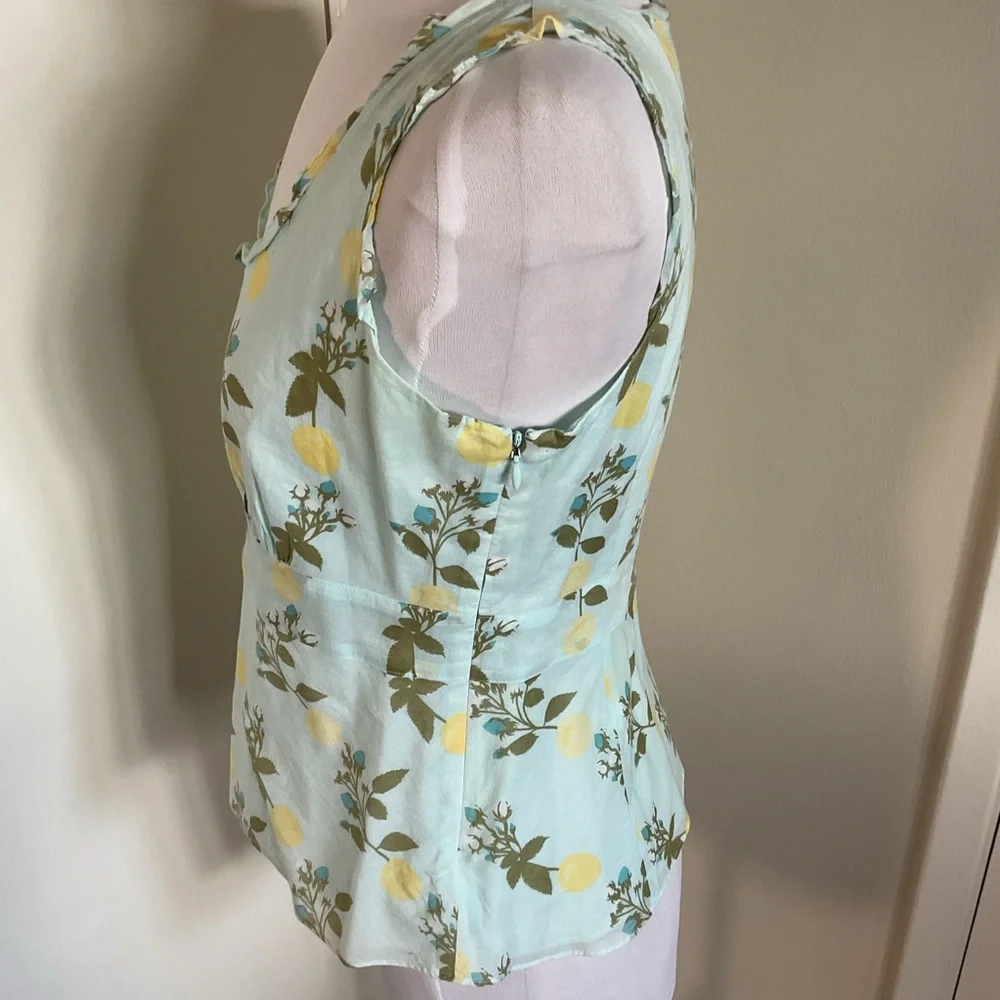 LOFT Petite 10P Blue Yellow Floral Peplum Tank Top 100% Cotton Sleeveless - Picture 3 of 5